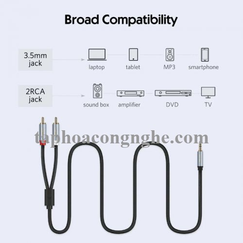 Ugreen 40844 3M màu Đen Cáp âm thanh 2 đầu Bông sen sang 3.5mm Dương đầu bọc nhôm mạ vàng AV135 30040844
